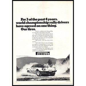 1976 Pirelli Tires Vintage Print Ad European Road Rally Car Man Cave Wall Art